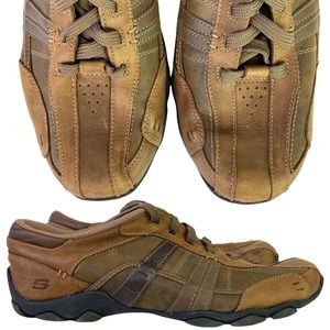 SKETCHERS Memory Foam Brown Leather Stripe Sneakers | 11.5